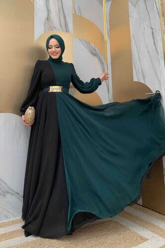 Zweifarbiges Chiffon-Taillengürtel-Accessoire für Abendkleid 3806 Smaragd 