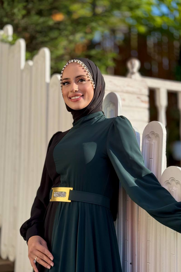 Zweifarbiges Chiffon-Taillengürtel-Accessoire für Abendkleid 3806 Smaragd - 4
