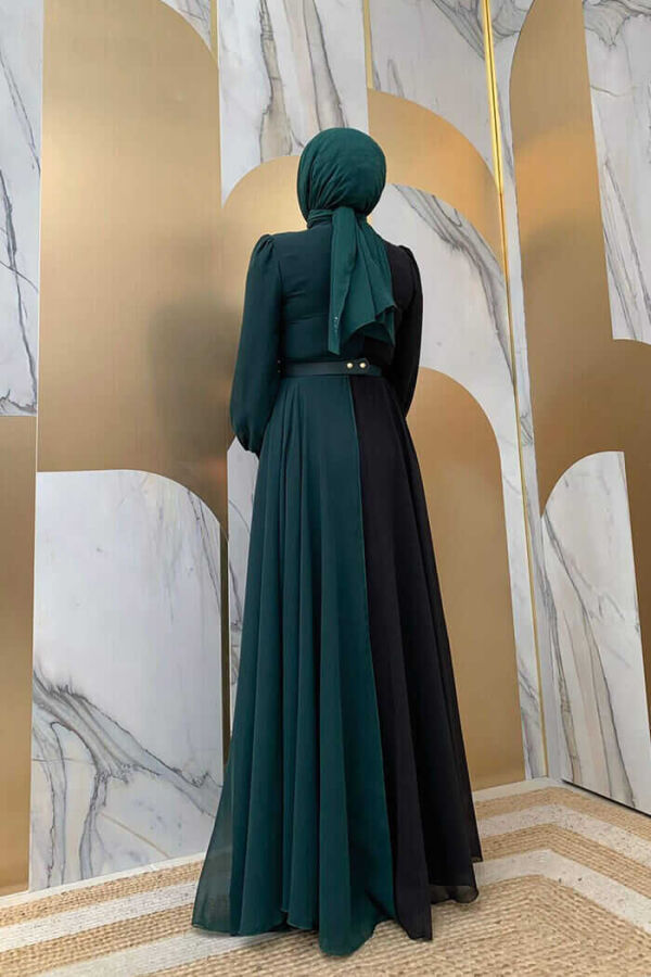 Two Color Chiffon Waist Belt Accessory Evening Dress 3806 Emerald - 3