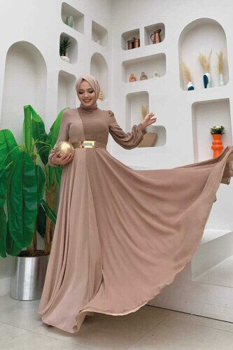 Two Color Chiffon Waist Belt Accessory Evening Dress 3806 Mink 