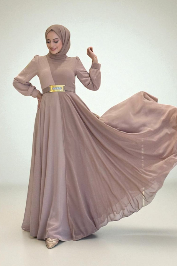 Two Color Chiffon Waist Belt Accessory Evening Dress 3806 Mink - 2