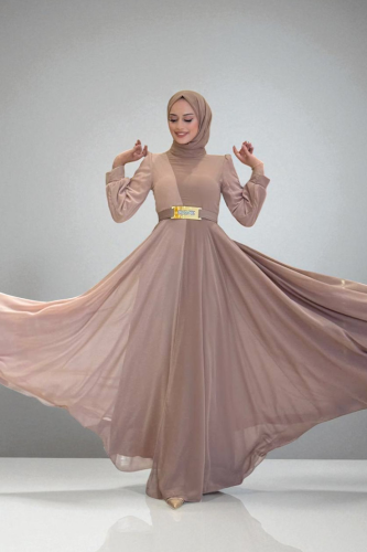 Two Color Chiffon Waist Belt Accessory Evening Dress 3806 Mink - 3