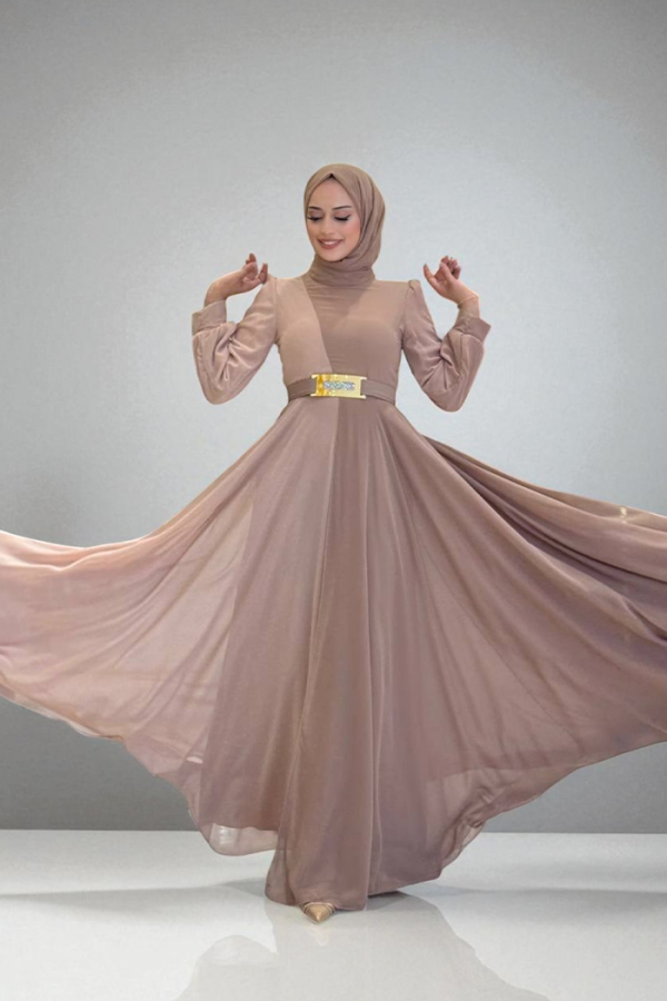 Two Color Chiffon Waist Belt Accessory Evening Dress 3806 Mink - 3