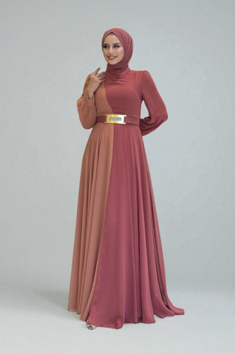 Two Color Chiffon Waist Belt Accessory Evening Dress 3806 Dried Rose 