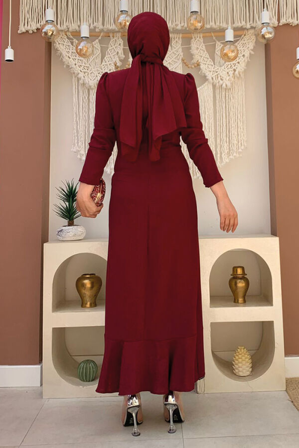 Abendkleid mit Fischmotiv und Quastendetail an der Vorderseite, Modell 3810 Weinrot - 6