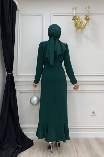 سلسلة أمامية مزينة بشرابة على شكل سمكة فستان سهرة 3810 زمردي - 6