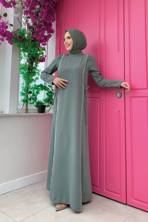 Taş Detaylı Yanları Bağcıklı Elbise 3826 Mint - 5