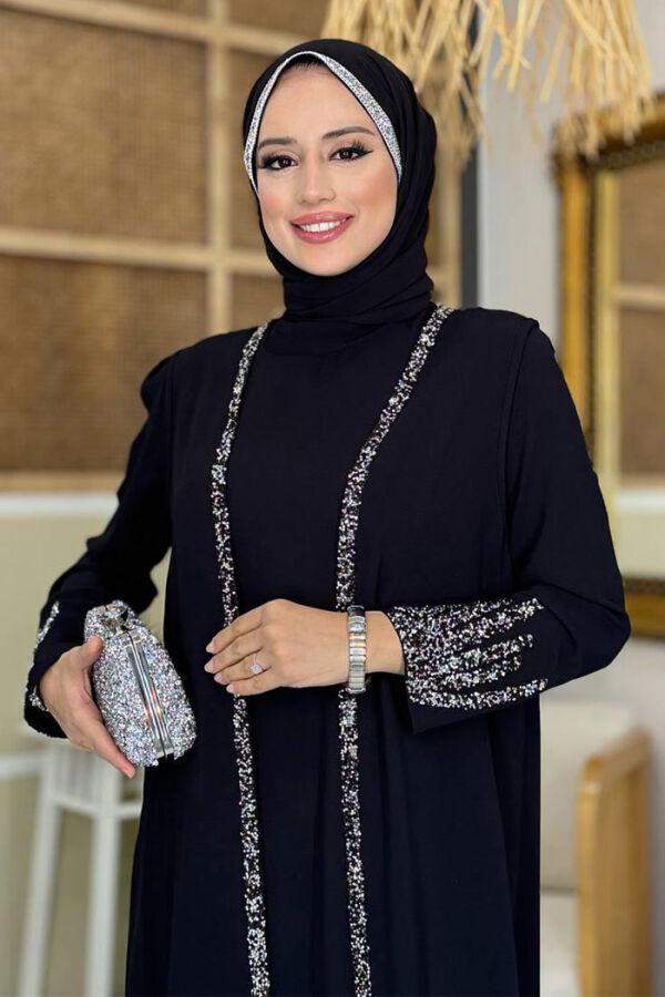 Stone Embroidered Detailed Vest Dress Suit 3838 Black - 4
