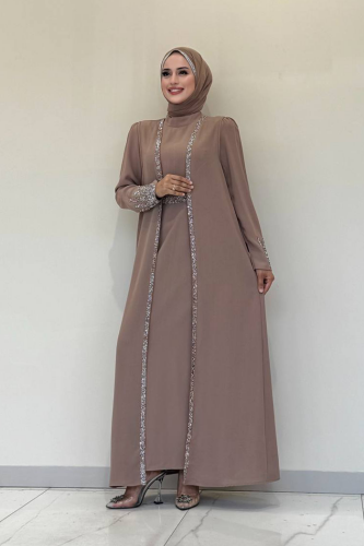 سترة رسمية مطرزة بأحجار لامعة 3838 Mink 