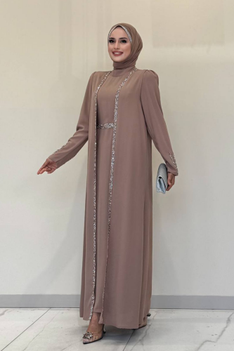 سترة رسمية مطرزة بأحجار لامعة 3838 Mink - 3