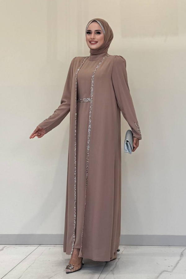 سترة رسمية مطرزة بأحجار لامعة 3838 Mink - 3
