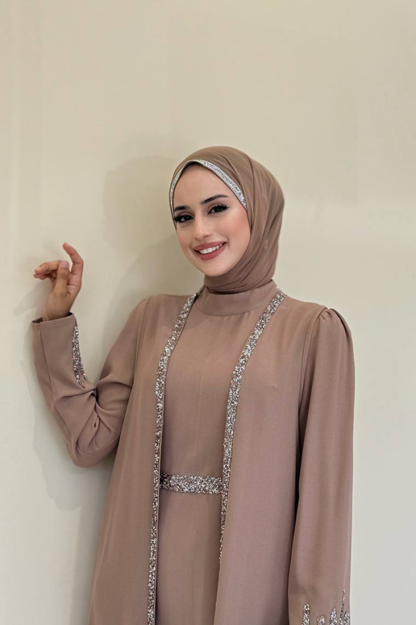 سترة رسمية مطرزة بأحجار لامعة 3838 Mink - 4