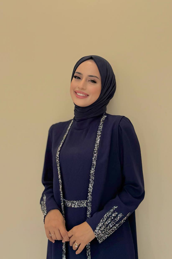 طقم فستان سترة بتفاصيل مطرزة بأحجار كريمة 3838 كحلي - 4