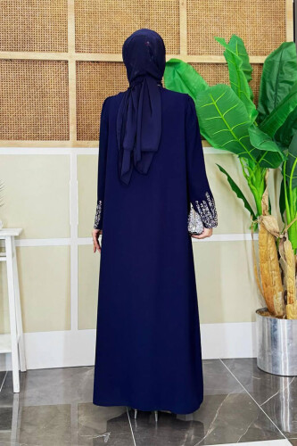Stone Embroidered Detailed Vest Dress Suit 3838 Navy Blue - 2