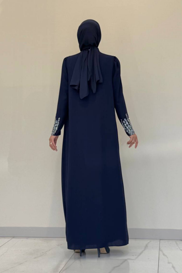 Stone Embroidered Detailed Vest Dress Suit 3838 Navy Blue - 2