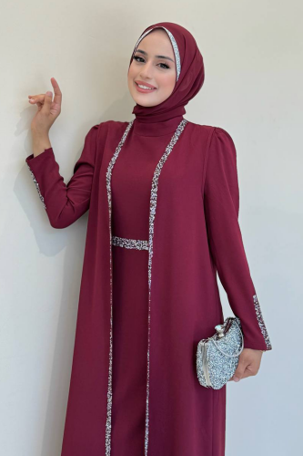 سترة رسمية مطرزة بأحجار كريمة 3838 كلاريت - 2