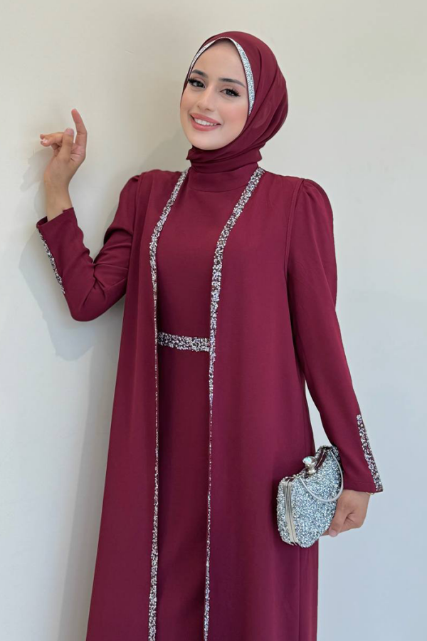 سترة رسمية مطرزة بأحجار كريمة 3838 كلاريت - 2