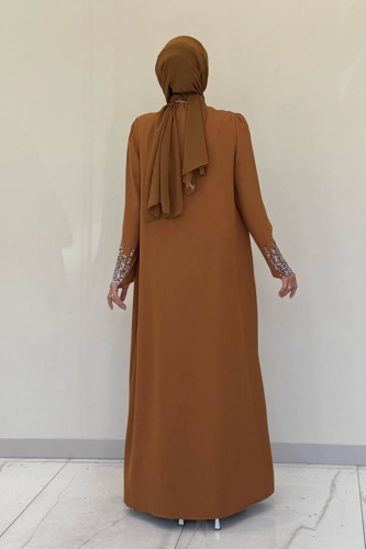 Stone Embroidered Detailed Vest Dress Suit 3838 Tan - 2