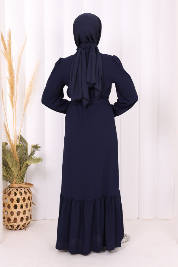 Boydan Düğmeli Omuz Taş İşleme Detaylı Ferace Elbise 3840 Lacivert - 4