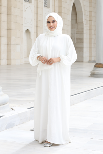 Şallı Namaz Elbisesi 3857 Ekru - Bym Fashion
