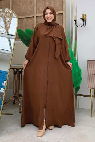 Şallı Namaz Elbisesi 3857 Kahverengi - Bym Fashion