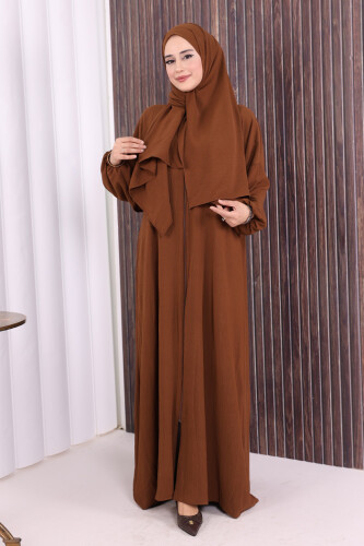 Şallı Namaz Elbisesi 3857 Kahverengi - 2