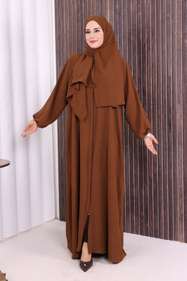 Şallı Namaz Elbisesi 3857 Kahverengi - 3