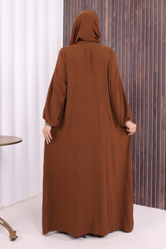 Şallı Namaz Elbisesi 3857 Kahverengi - 5