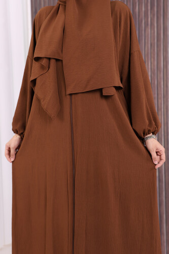 Şallı Namaz Elbisesi 3857 Kahverengi - 7