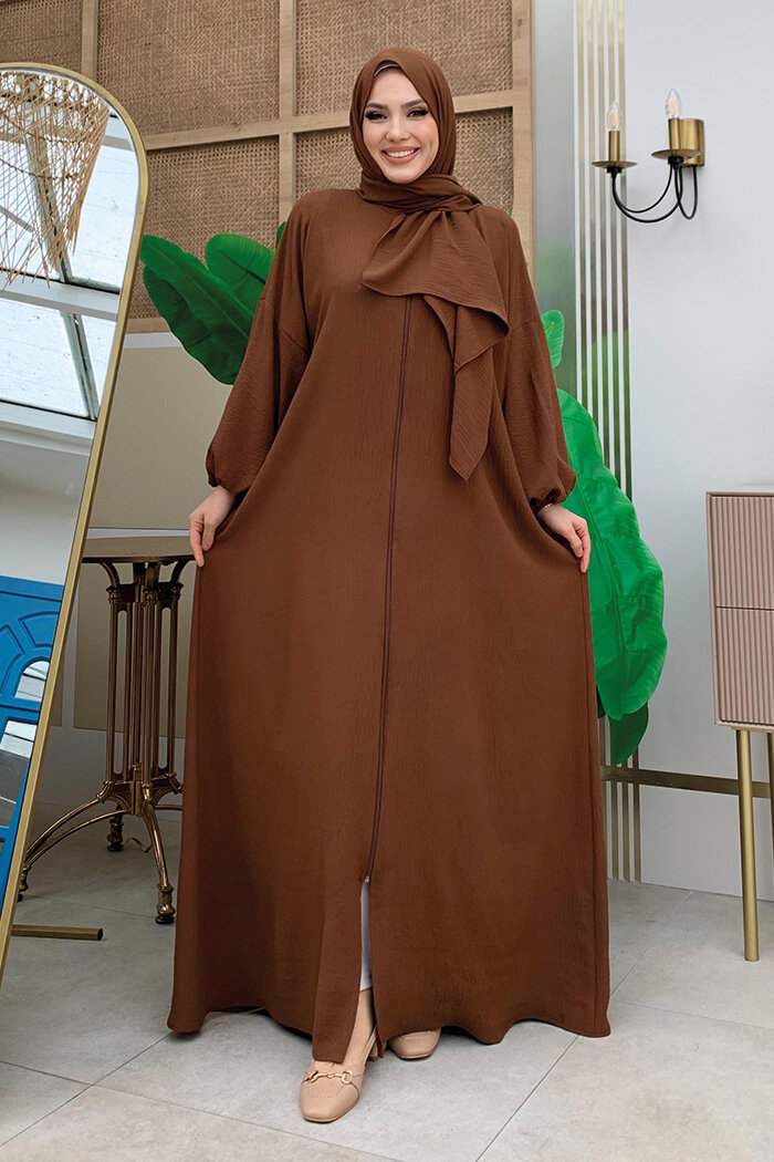 Şallı Namaz Elbisesi 3857 Kahverengi - 8