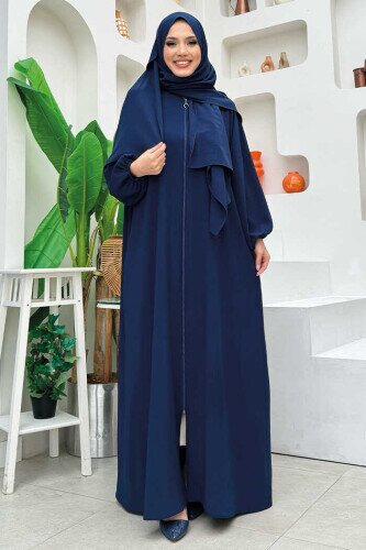 Şallı Namaz Elbisesi 3857 Lacivert - bym fashion