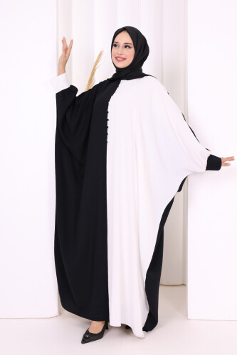 Çift Renk Ön Düğme Detay Elbise 3861 Siyah - 2