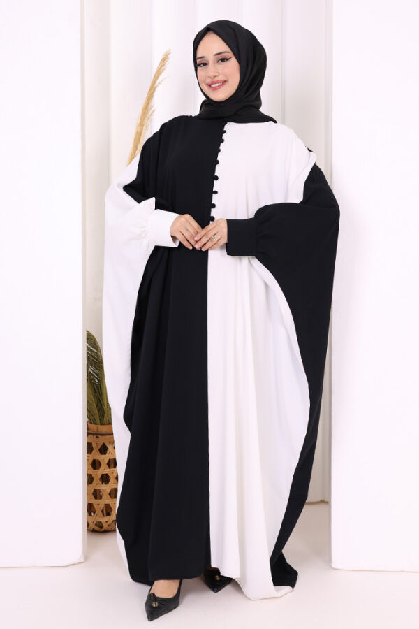 Çift Renk Ön Düğme Detay Elbise 3861 Siyah - 3