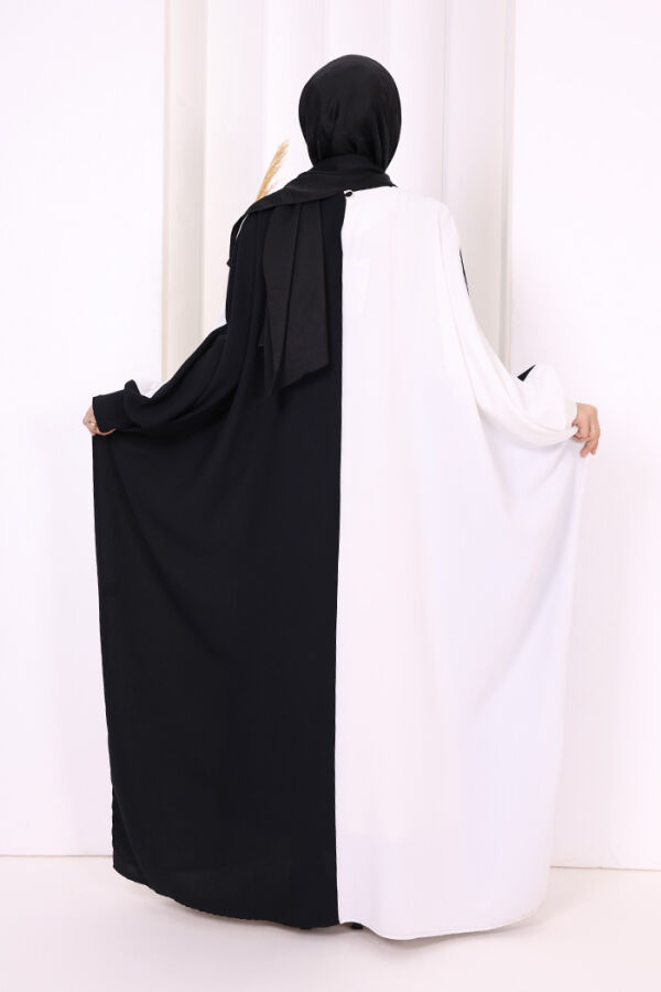 Çift Renk Ön Düğme Detay Elbise 3861 Siyah - 4