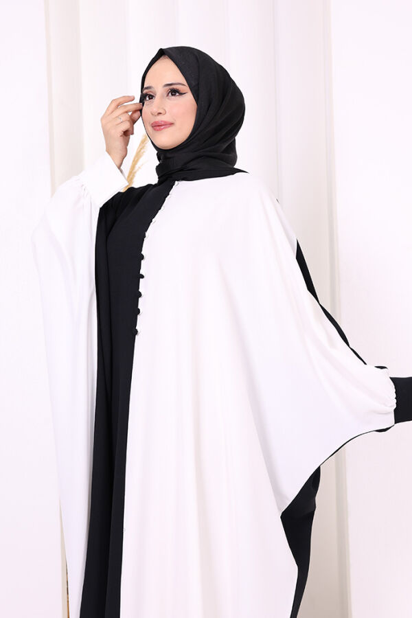 Çift Renk Ön Düğme Detay Elbise 3861 Siyah - 5