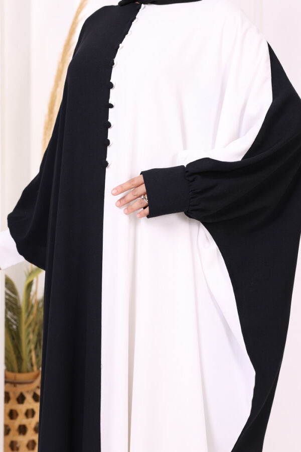 Çift Renk Ön Düğme Detay Elbise 3861 Siyah - 6