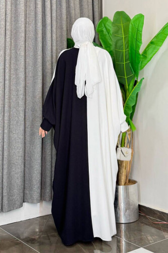 Çift Renk Ön Düğme Detay Elbise 3861 Siyah - 8