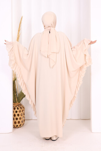 Uçları Şifon Fırfır Görünümlü Dantel Elbise 3864 Taş - 4