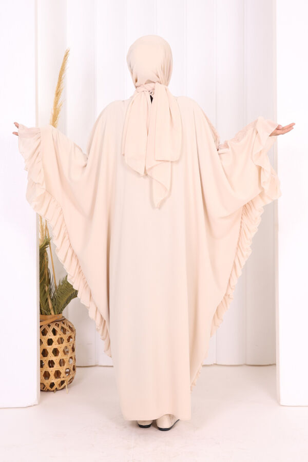 Uçları Şifon Fırfır Görünümlü Dantel Elbise 3864 Taş - 4