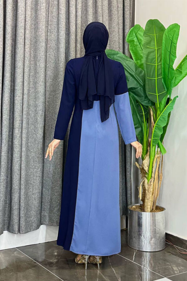 İki Renkli İnci Detaylı Elbise 3865 Lacivert - 2