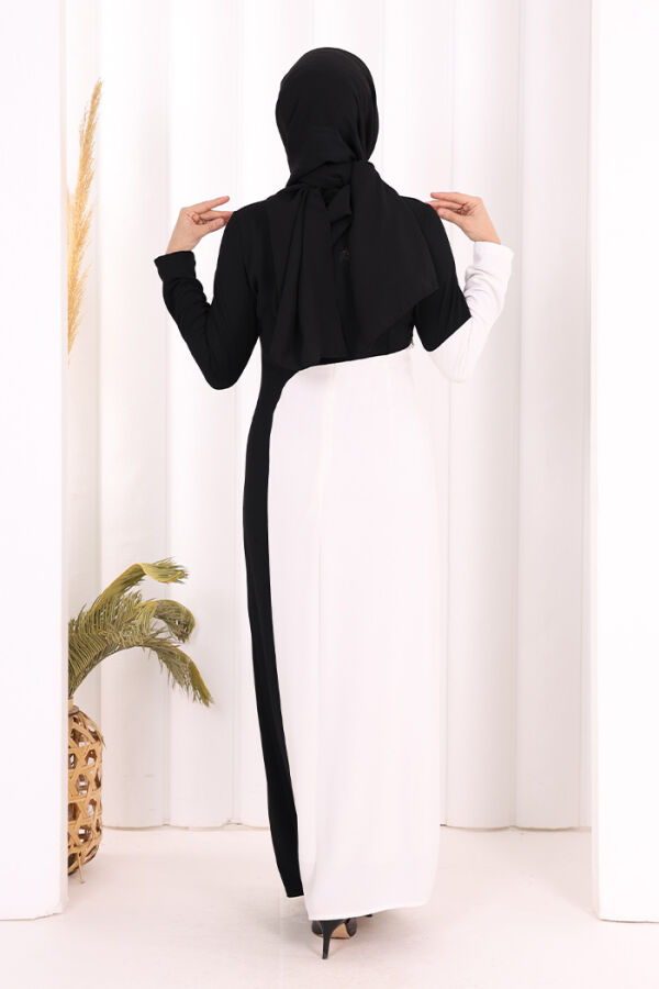 İki Renkli İnci Detaylı Elbise 3865 Siyah - 4