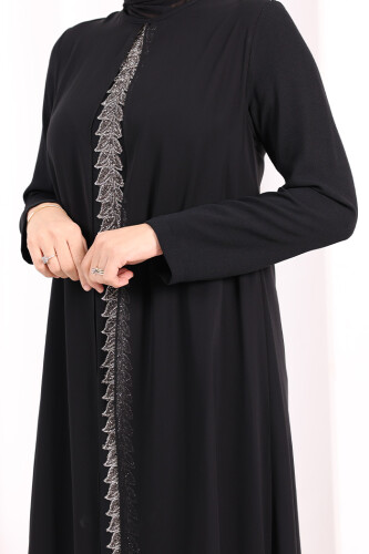 Pelerinli Ön Kısım İşleme Detay  Elbise ŞAL HEDİYE  3868 Siyah - 7