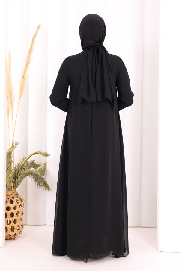 Pelerinli Ön Kısım İşleme Detay  Elbise ŞAL HEDİYE  3868 Siyah - 5