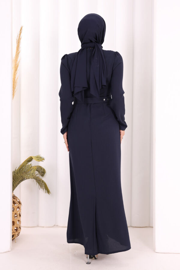 Taşlı Krep Dantel Elbise 3870 Lacivert - 4