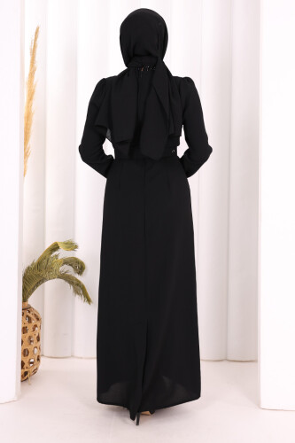 Taşlı Krep Dantel Elbise 3870 Siyah - 4