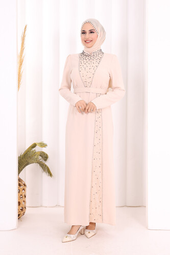 Taşlı Krep Dantel Elbise 3870 Taş 