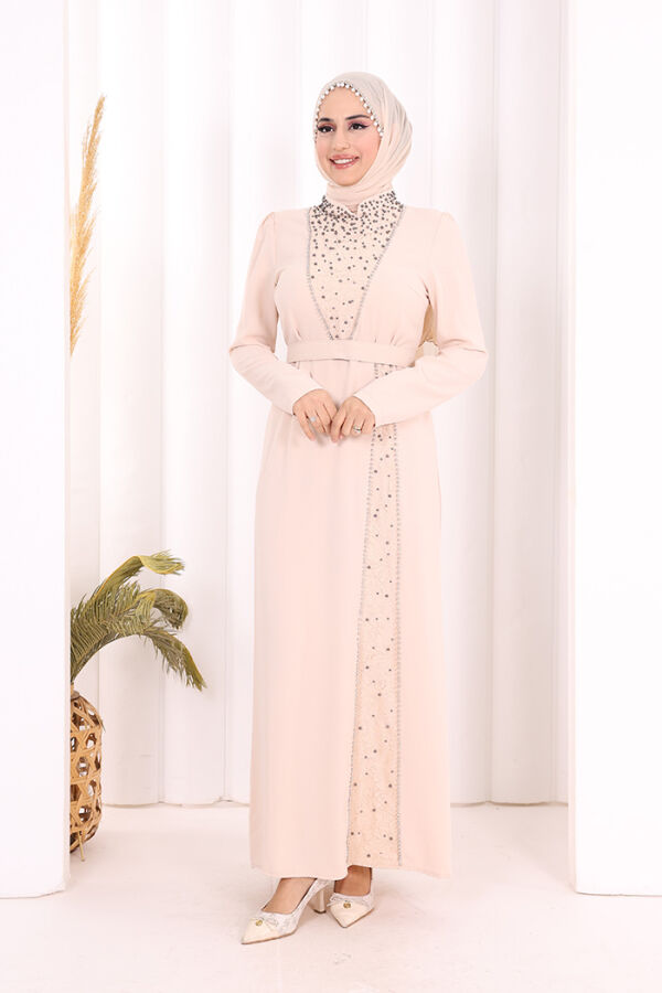 Taşlı Krep Dantel Elbise 3870 Taş - 1