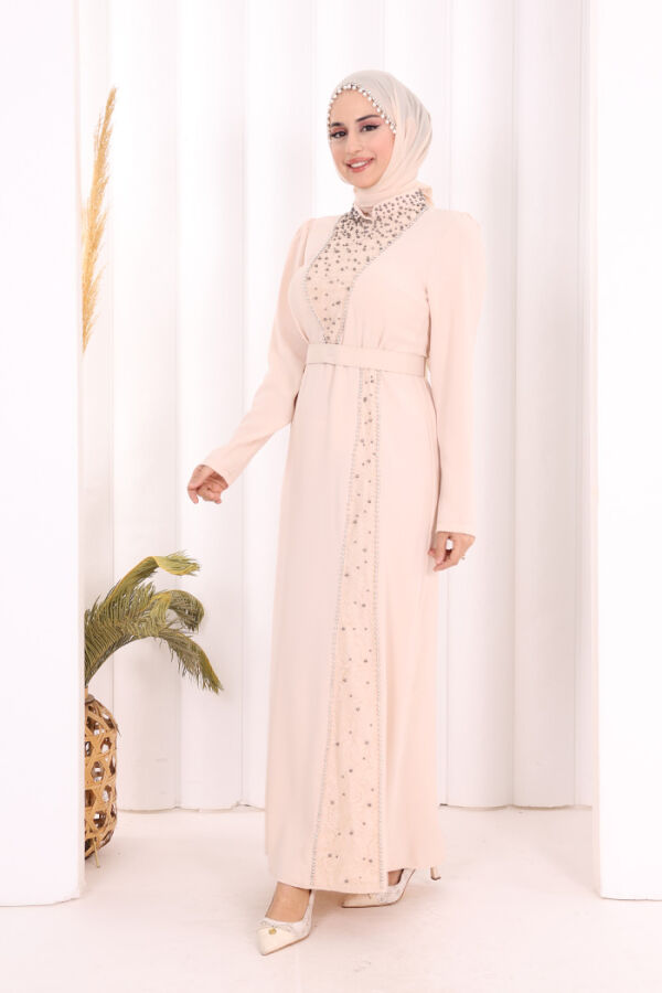 Taşlı Krep Dantel Elbise 3870 Taş - 2