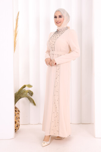 Taşlı Krep Dantel Elbise 3870 Taş - 3