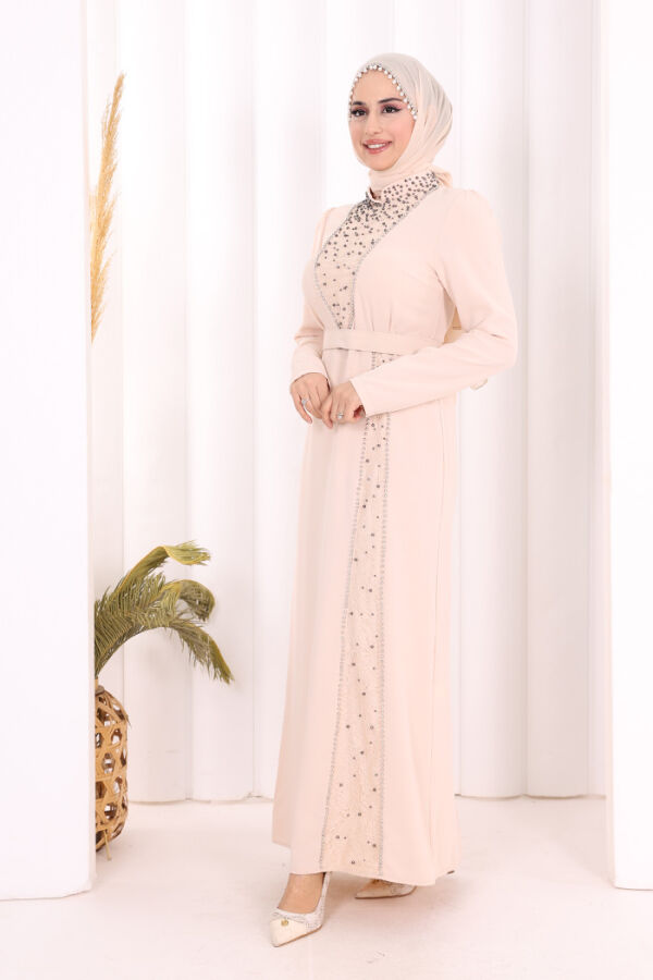 Taşlı Krep Dantel Elbise 3870 Taş - 3